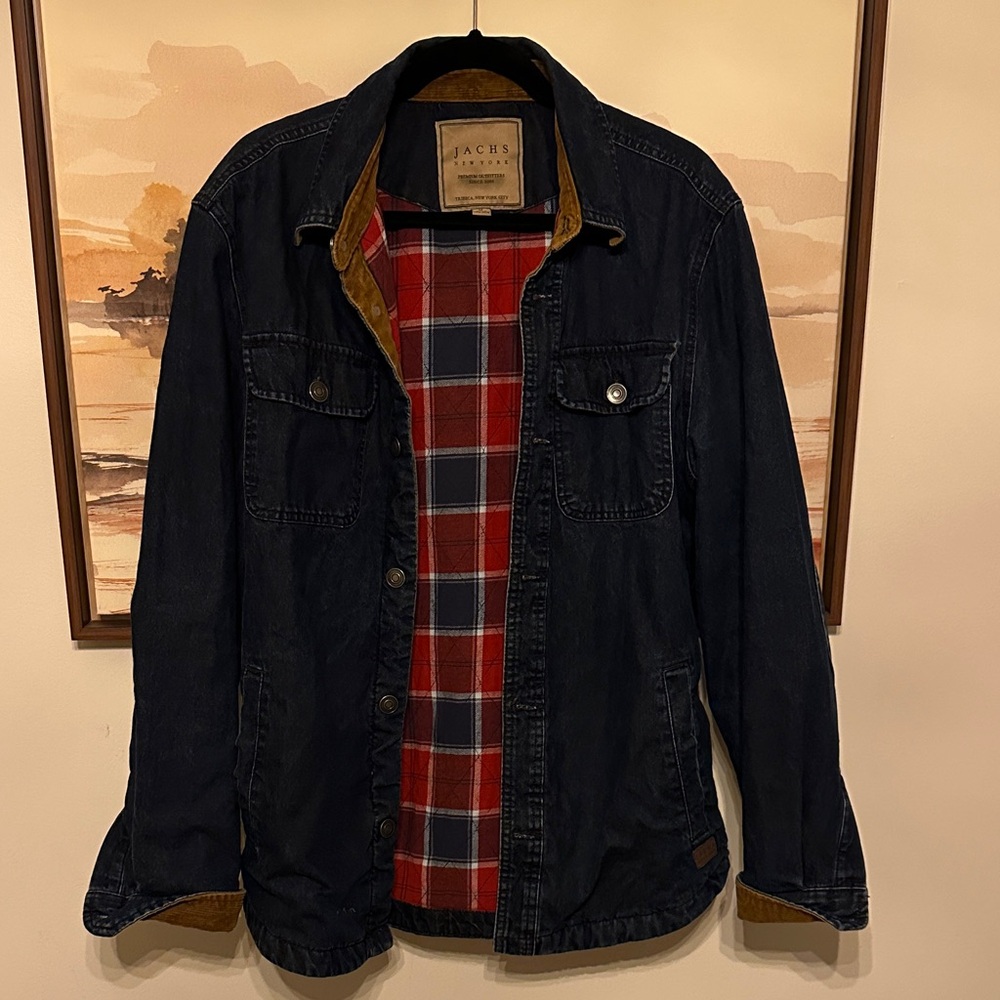 Jachs Navy Shirt Jacket with Red Plaid Interior